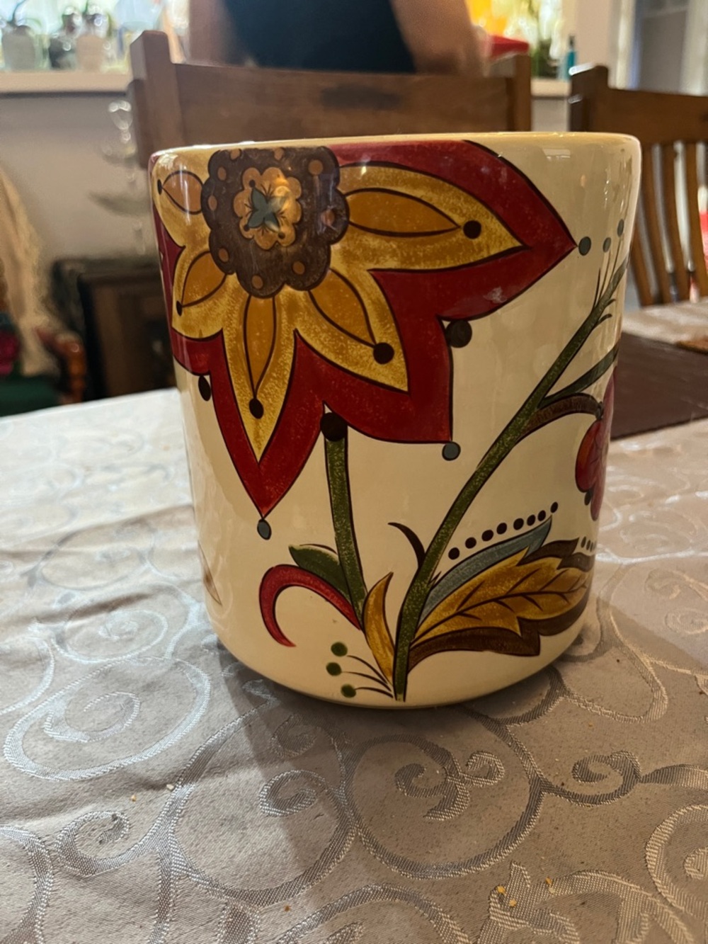 Pier 1 Floral Ceramic Planter in Red, Yellow & Green